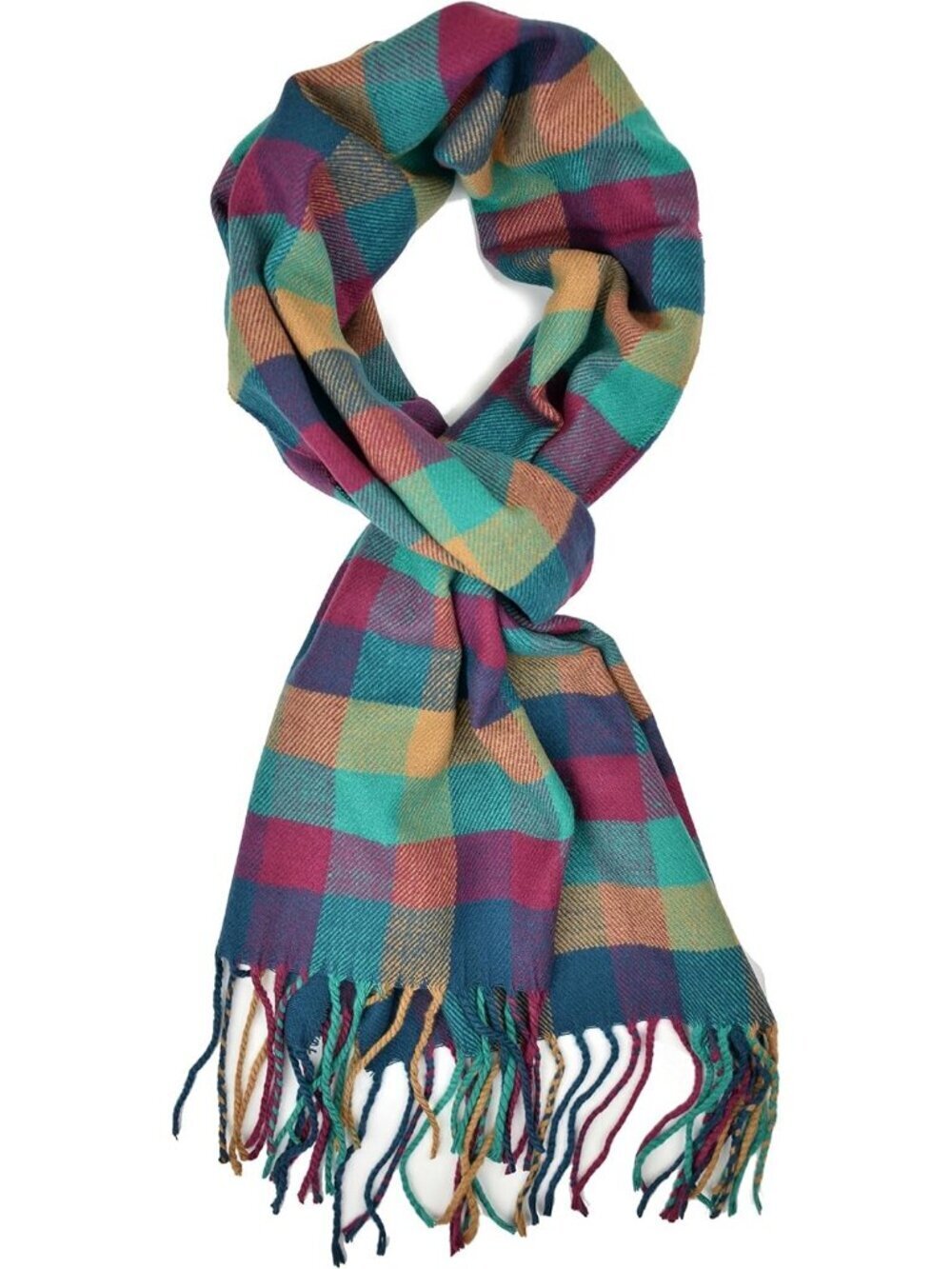 Unisex Magenta-turquoise Check Feather Super Soft Luxurious Cashmere Scarf